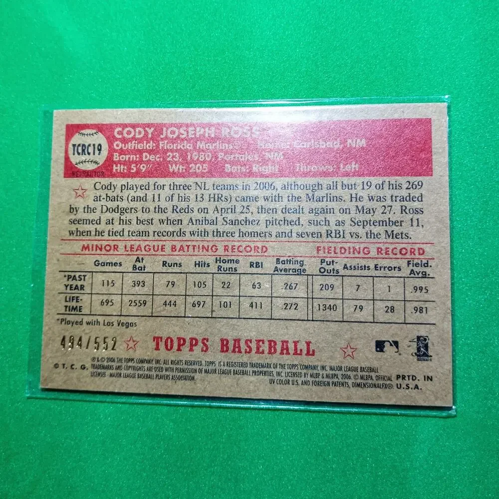 Cody Ross Signature Card #TCRC19 2006 Topps 52 Rookie Card Refractor SP 494/552.